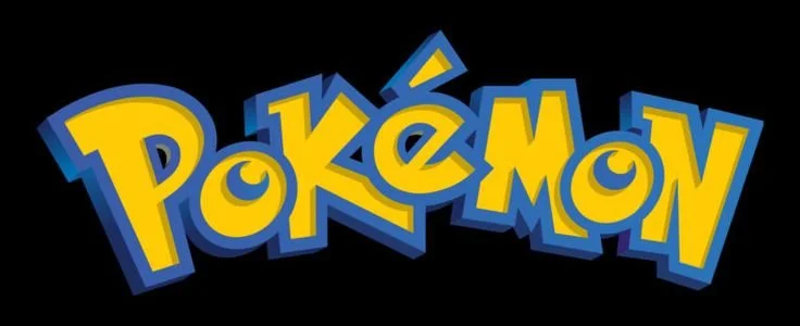 Pokémon logo in yellow and blue letters on a black background.