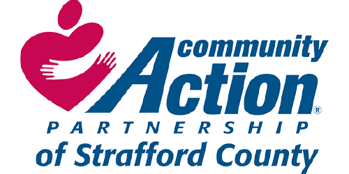 Community Action Partnership of Stratford County logo with a pink heart and a white hand inside it, alongside blue text.