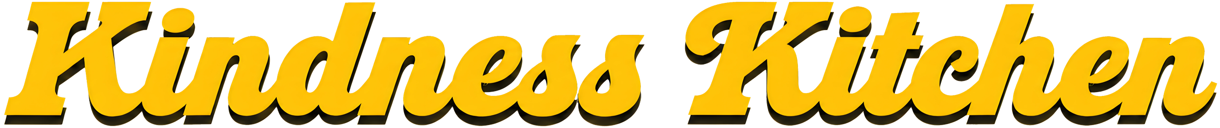 The logo for Kindness Kitchen with yellow stylized text on a transparent background.
