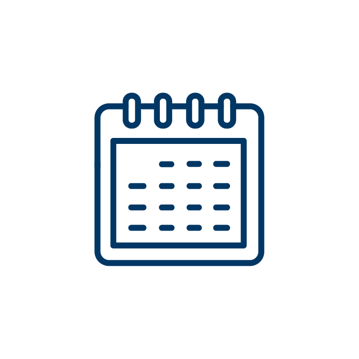 Icon of a calendar with pages flipping at the top, representing scheduling or dates.