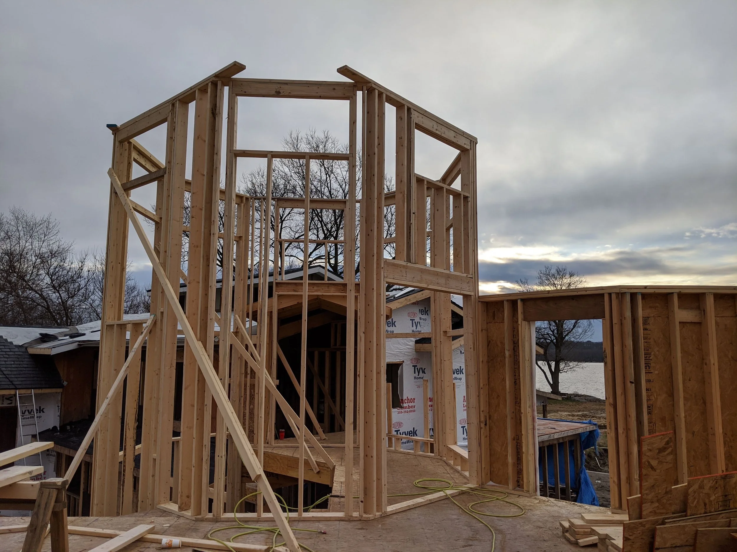 Octagonal tower walls framed with window openings