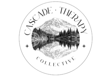 A circular logo featuring a mountain landscape reflected in a lake, with the text 'Cascades - Through You' around the top and 'Outlet' at the bottom.