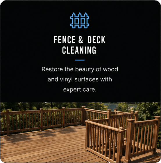 Professional fence and deck cleaning to remove dirt and weathered buildup from outdoor wood surfaces