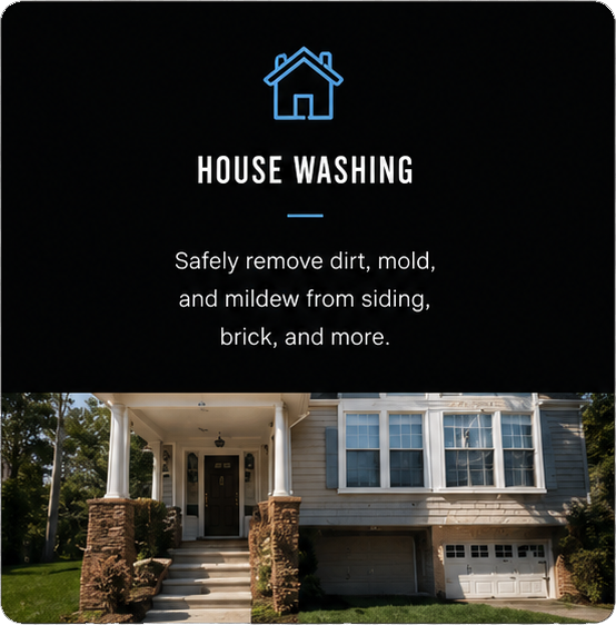 Residential house washing to remove dirt, mold, mildew, and buildup from siding, brick, and exterior surfaces
