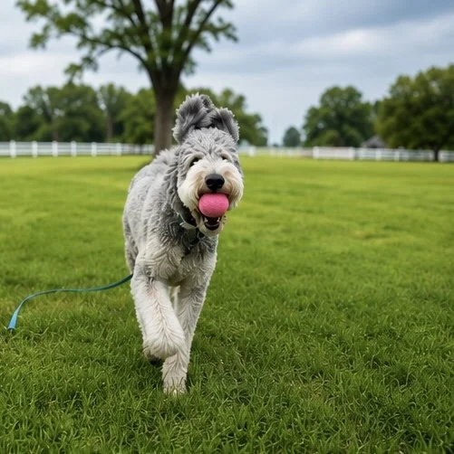 Dog enjoying supervised outdoor time in the spacious yard at Paws Retreat.