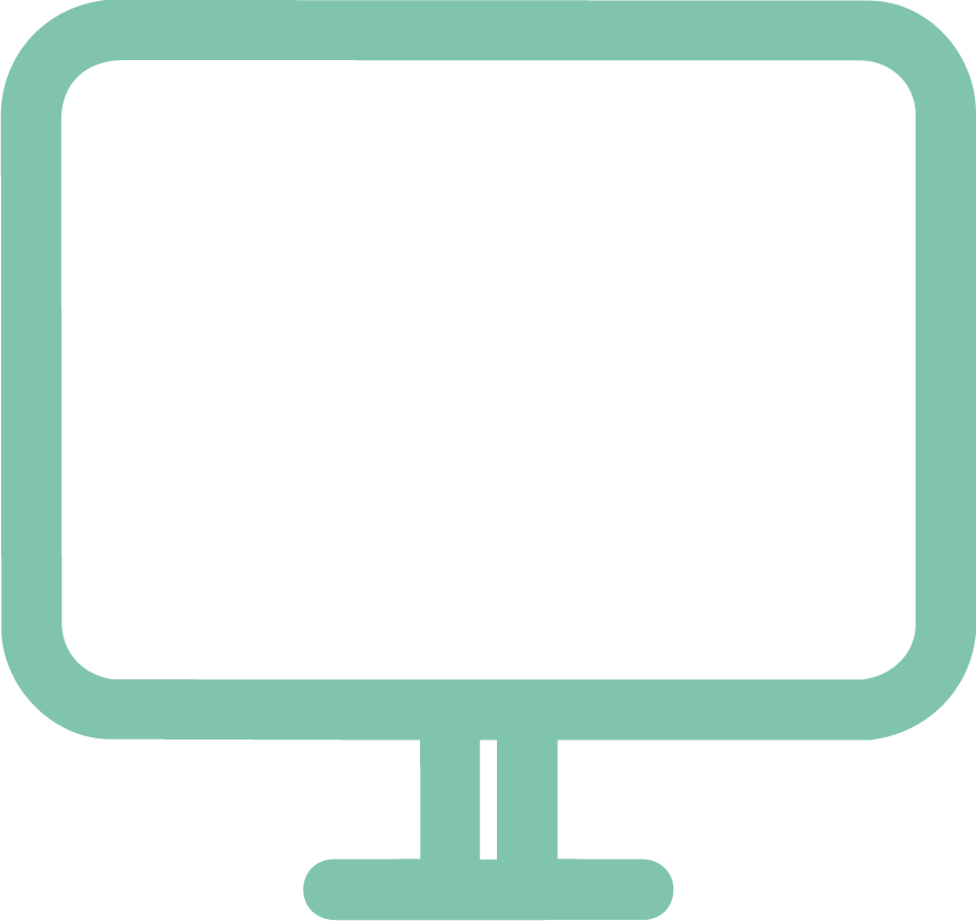 Icon of a computer monitor with a screen and stand in a light teal color.