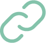 A simple, stylized icon of a chain link in a mint green color.