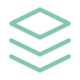 Icon of three stacked layers or sheets with a diamond shape above the top layer.