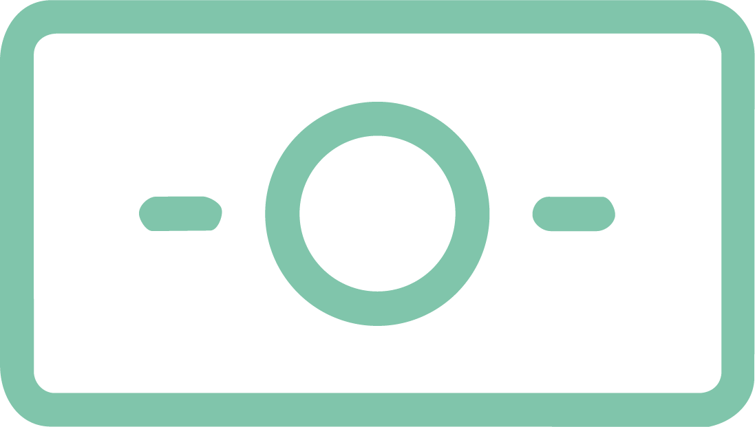A digital camera icon with a circular lens in the center and two buttons on each side.