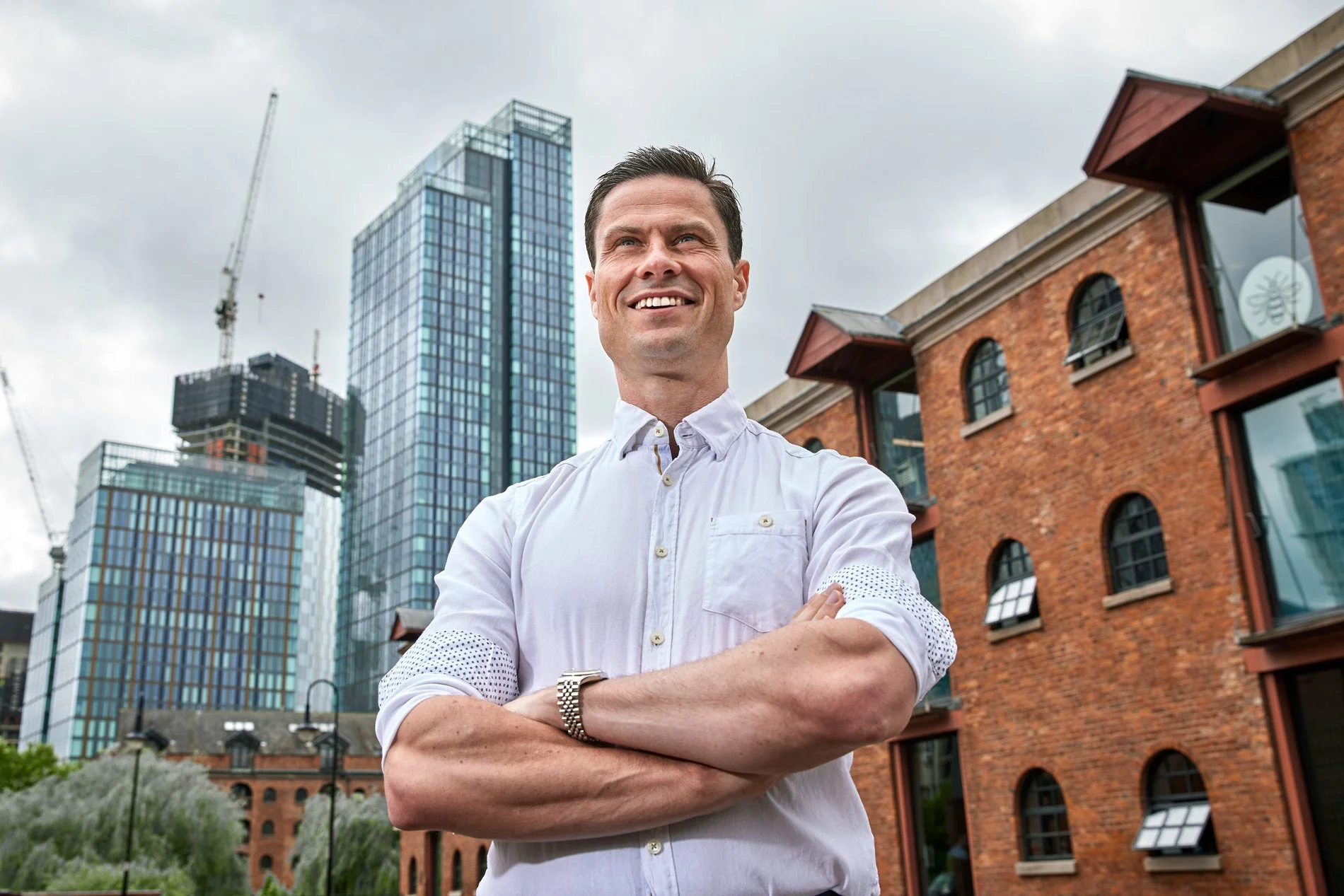 Professional corporate portrait taken on location in Manchester for a business author