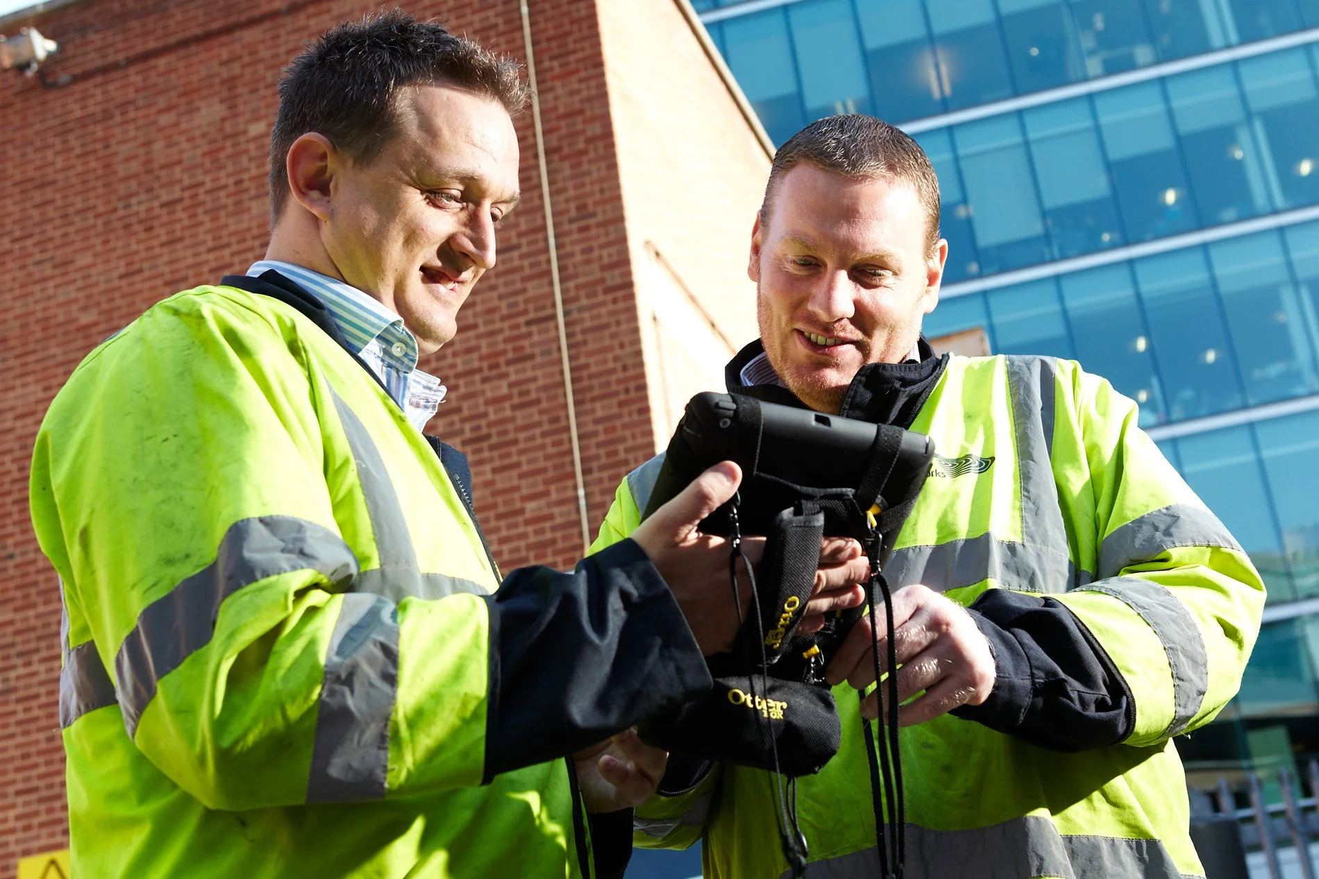 Working commercial portrait photography ion a building site in Manchester by industrial photographer Dave Phillips