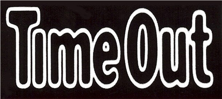 Stylized white text on black background reading 'Time Out'.