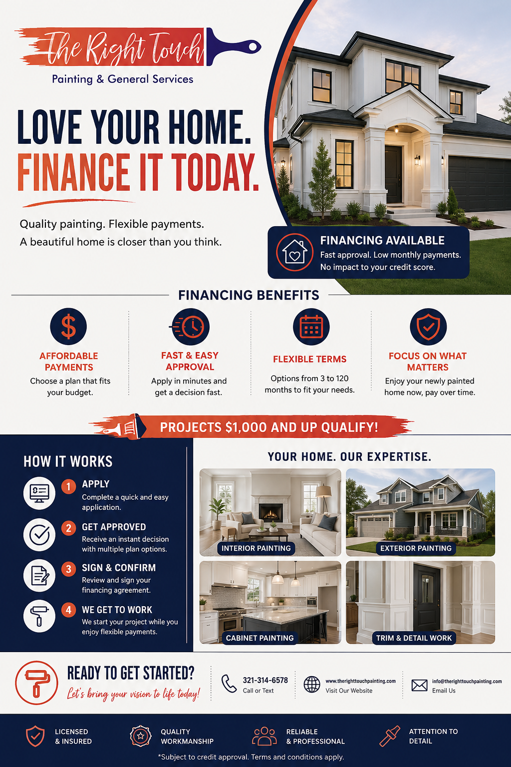 Residential and commercial painting services with financing options available from The Right Touch Painting in Central Florida.
