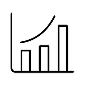 Line graph with ascending bars and a rising trend line on black background