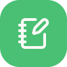 Icon of a notebook with a pencil, on a green background.