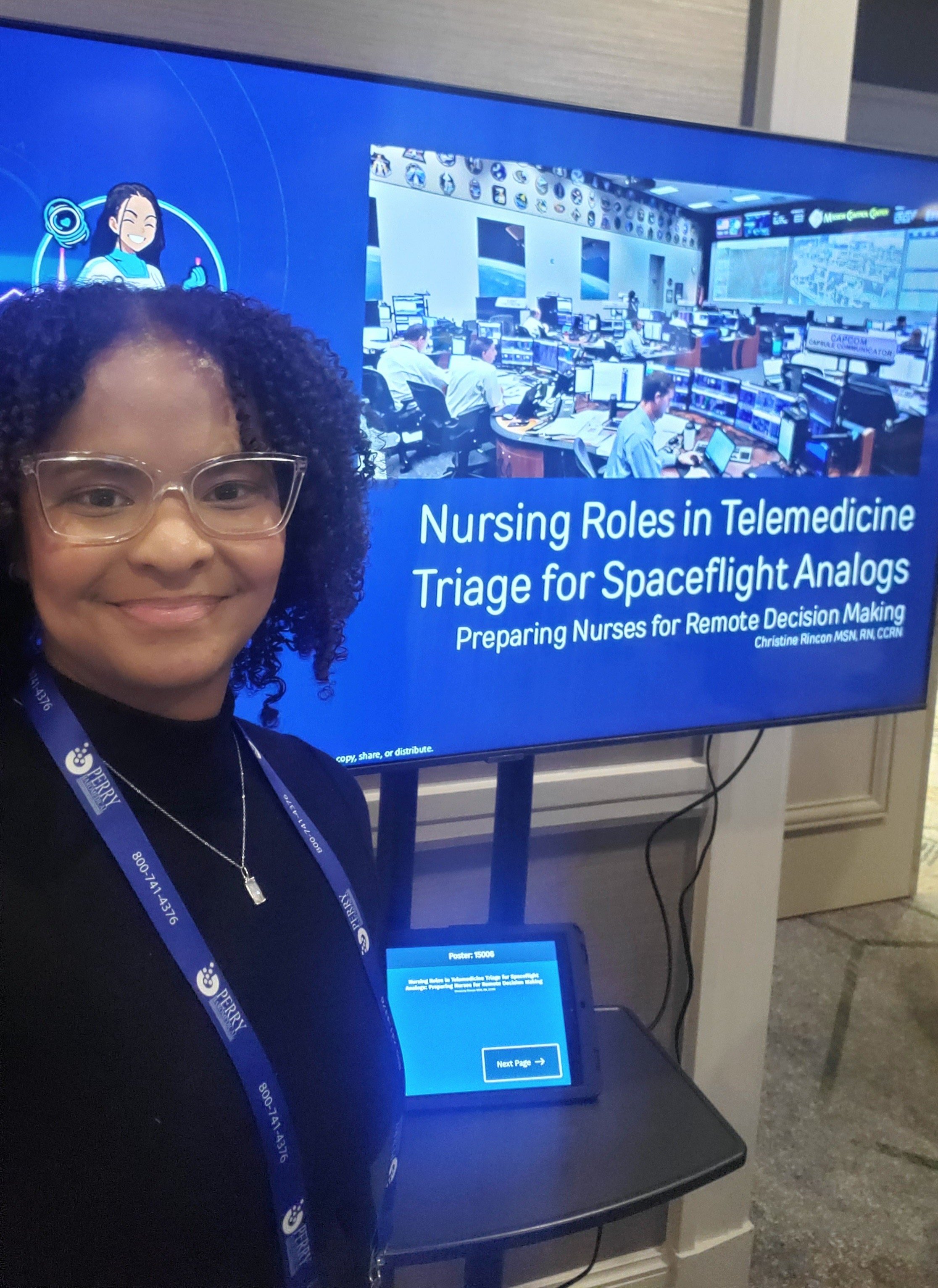 Christine Rincon presenting nursing roles in telemedicine triage for spaceflight analogs at the Aerospace Medical Association Scientific Meeting