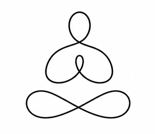 Minimalist line drawing of a person sitting cross-legged in a meditation pose, with a stylized body and head.