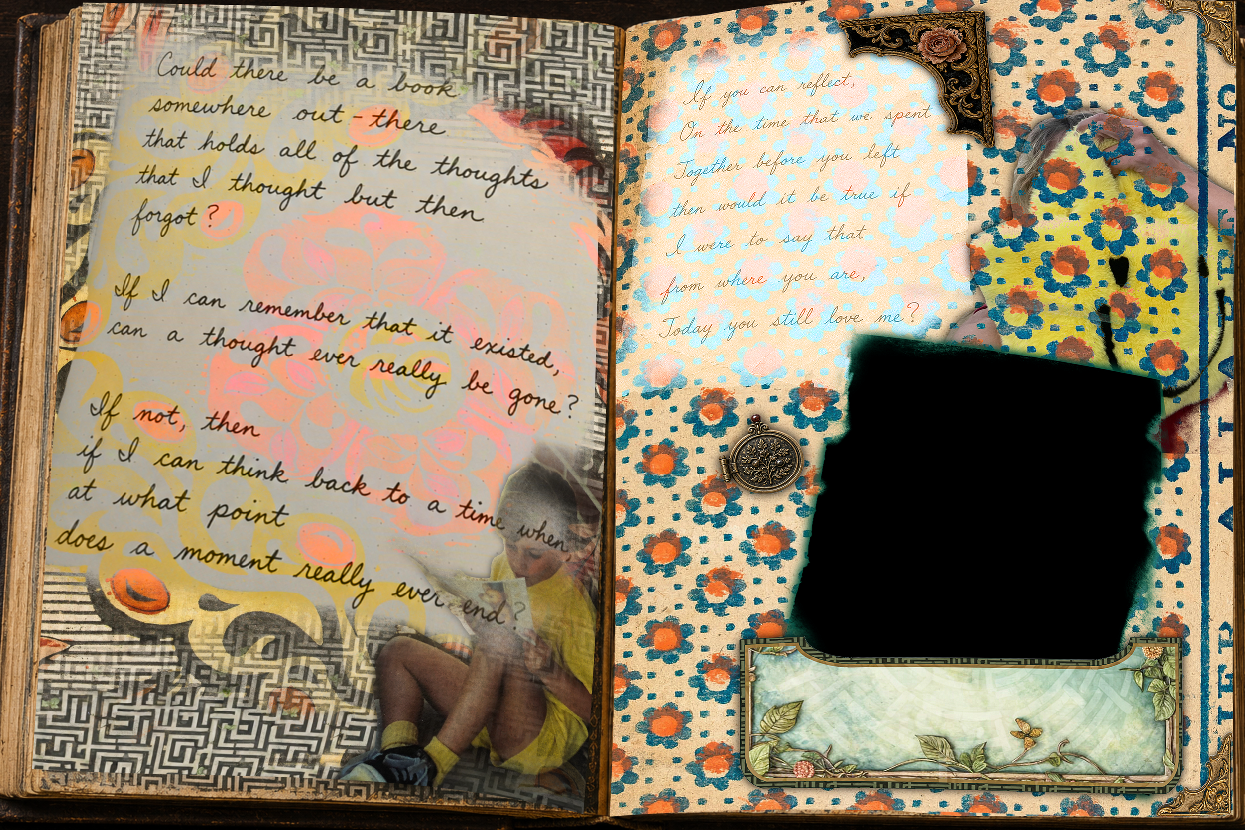 The book, open to a page of poetry