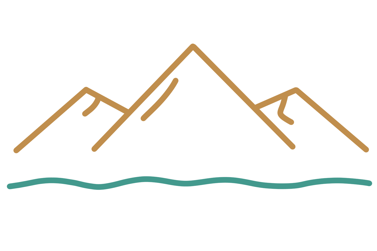 Simple stylized illustration of mountains with a body of water below.