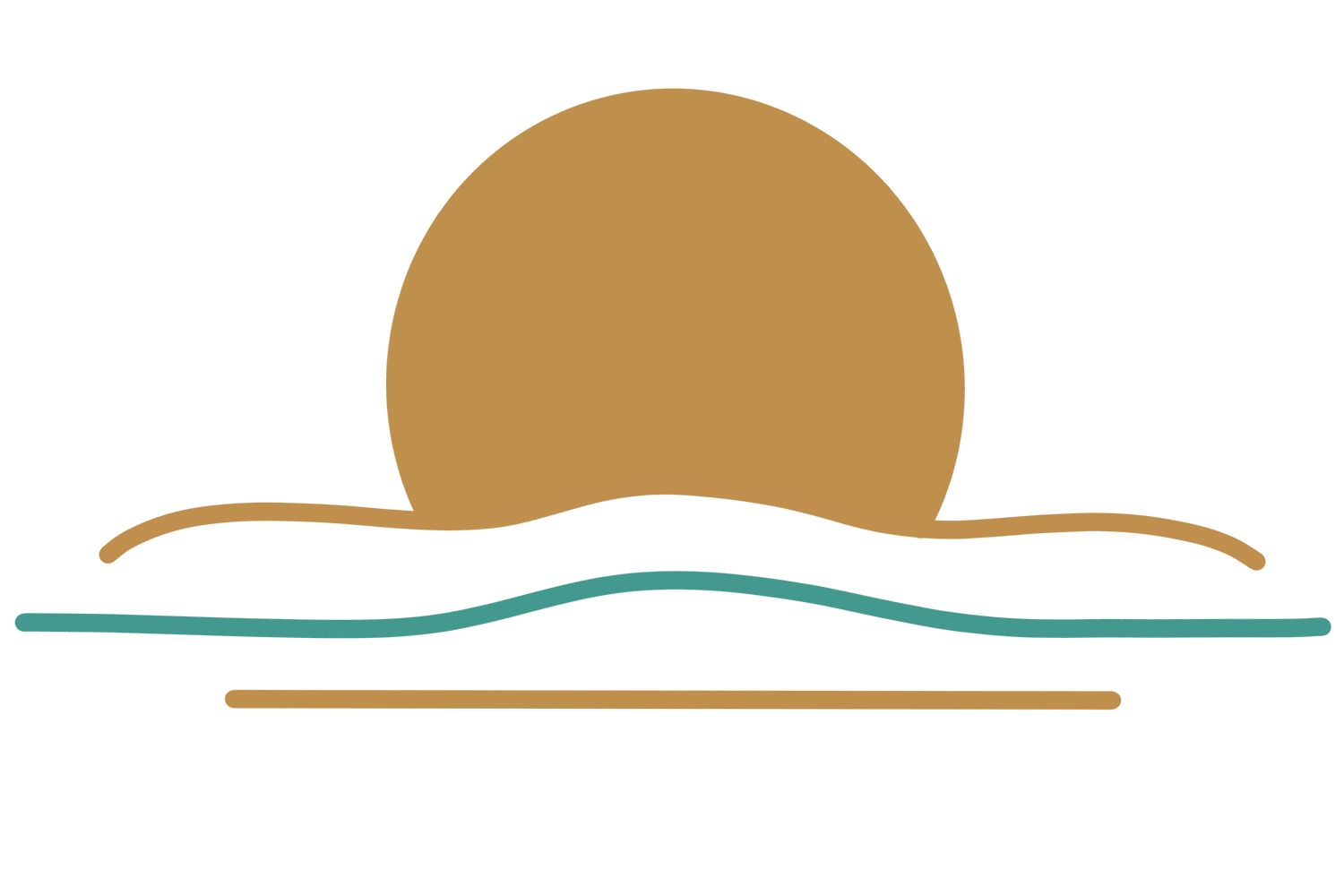 A digitally interpreted illustration of a Sun setting over the ocean.