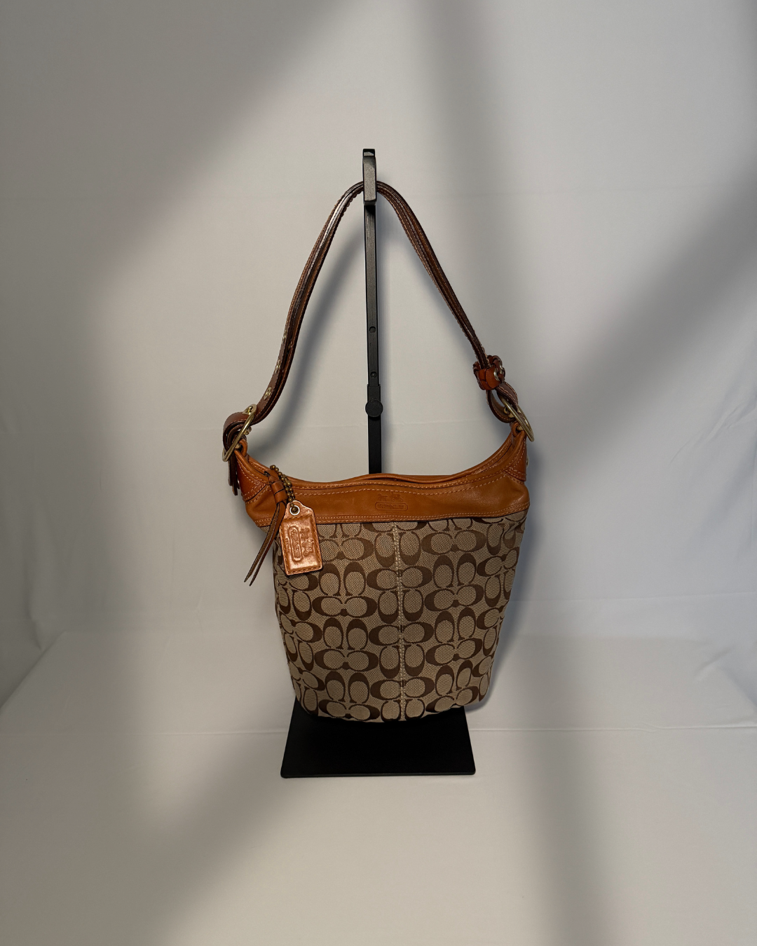 Vintage Coach Bleecker Signature Canvas Duffle Hobo Bag | Tan/Khaki