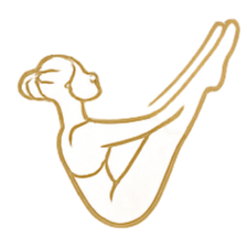 Illustration of a woman performing a forward bend yoga pose, touching her toes while standing.