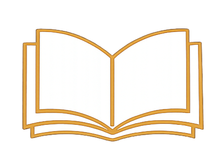 Open book outline with blank pages and a gold border.