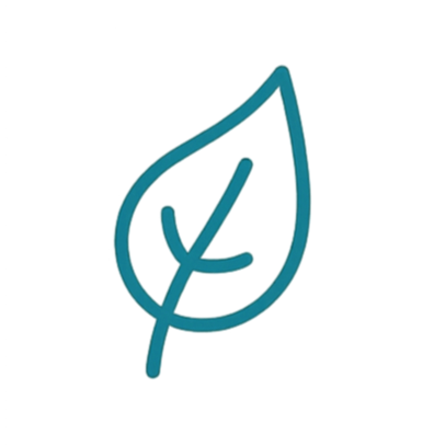 Line drawing of a leaf with a central vein and a curved outline.