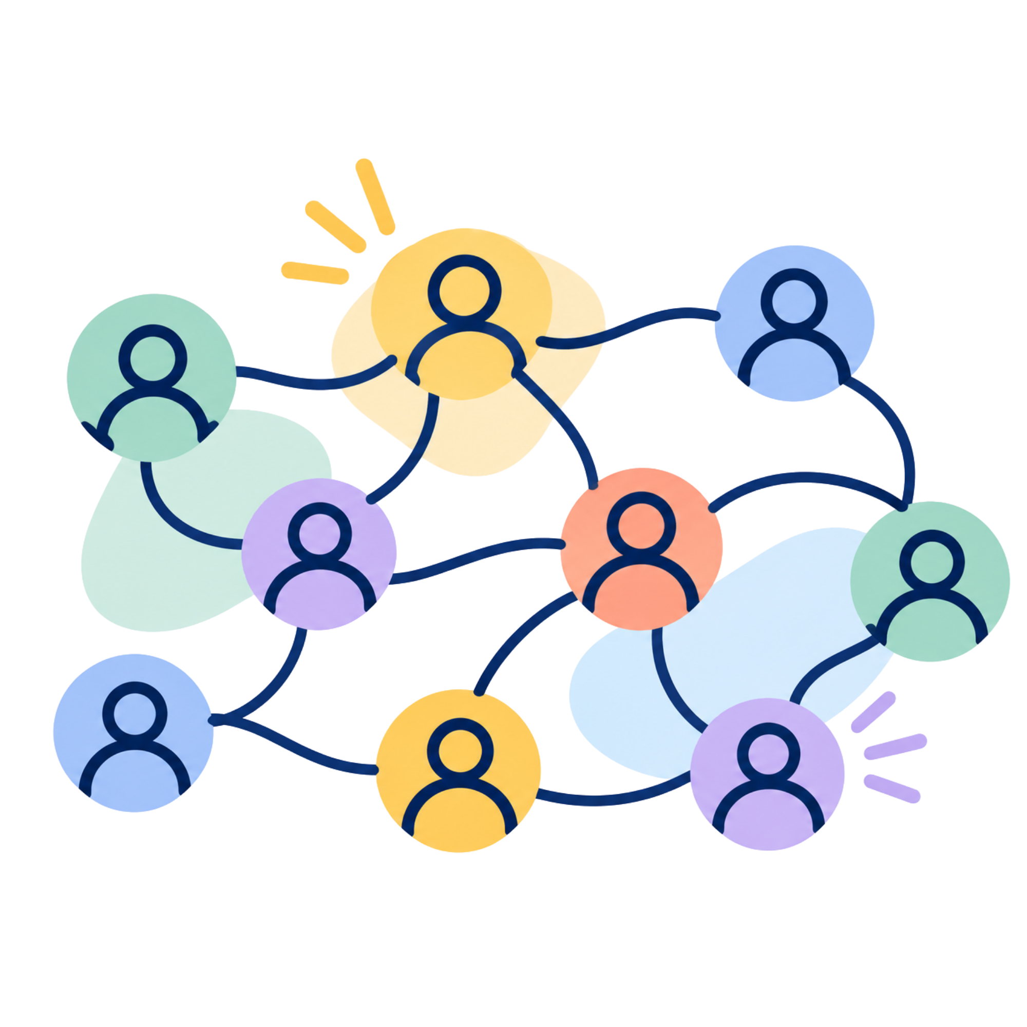 Illustration showing interconnected people icons connected by lines, representing a social network or communication pathway.