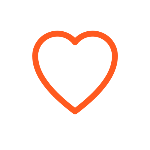 Outline of a heart shape with an orange border on a black background.
