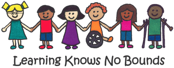 Six diverse children holding hands, with the text 'Learning Knows No Bounds' below.
