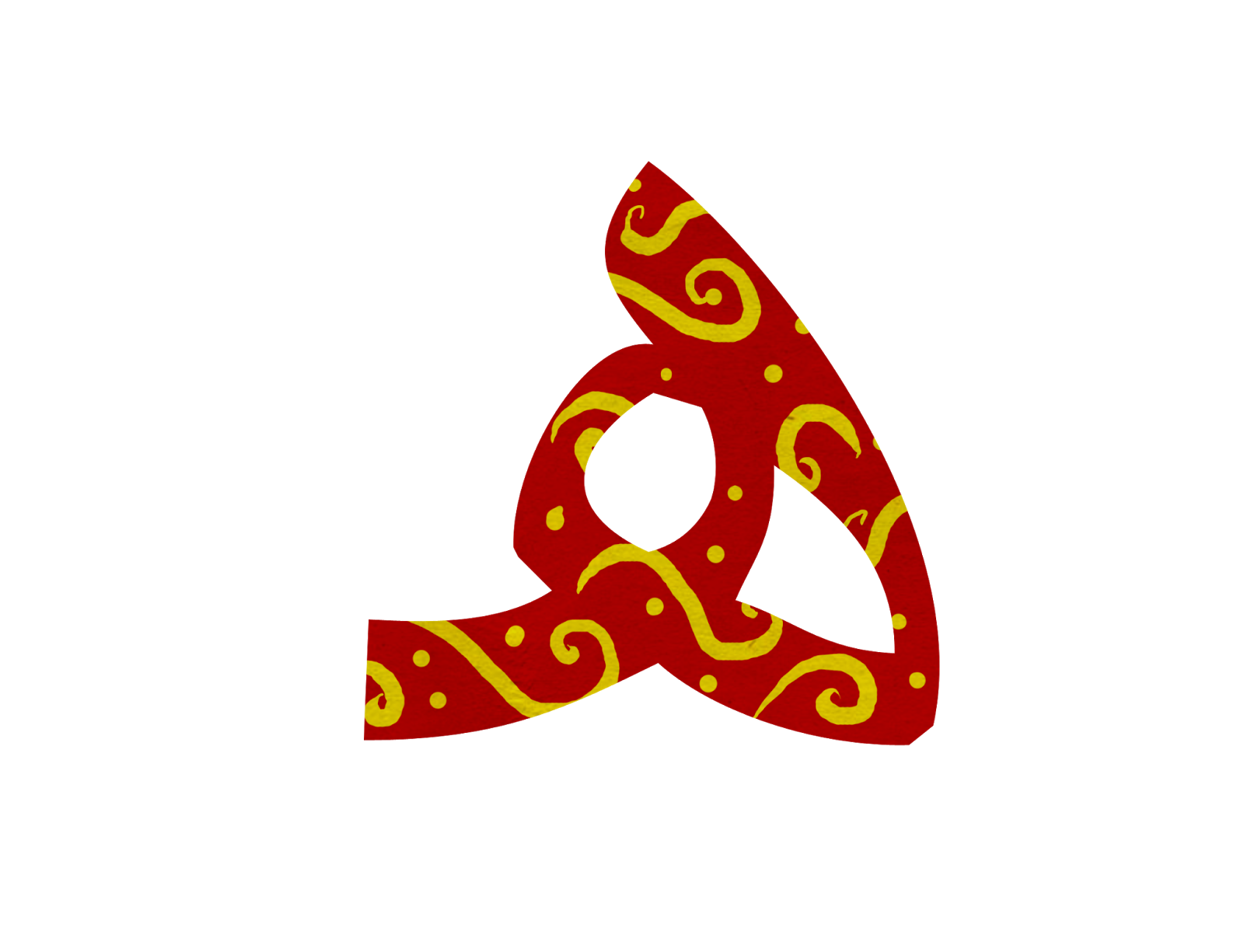 A red and gold dragon figure with swirling patterns and yellow accents, set against a black background.