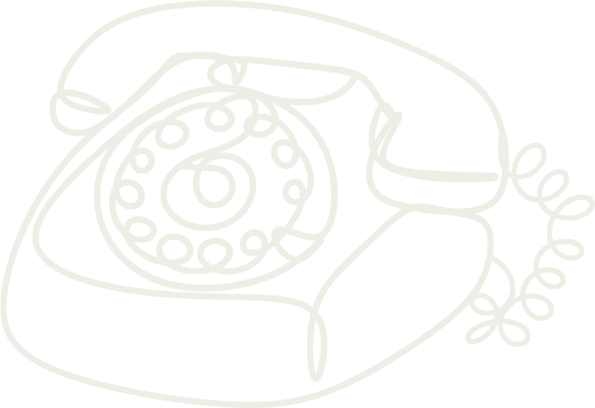 Line drawing of an old-fashioned rotary telephone on a black background.