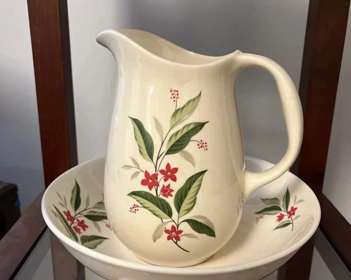 Vintage Universal Woodvine Pottery Ballerina  Pitcher & Bowl Set Floral 1950's