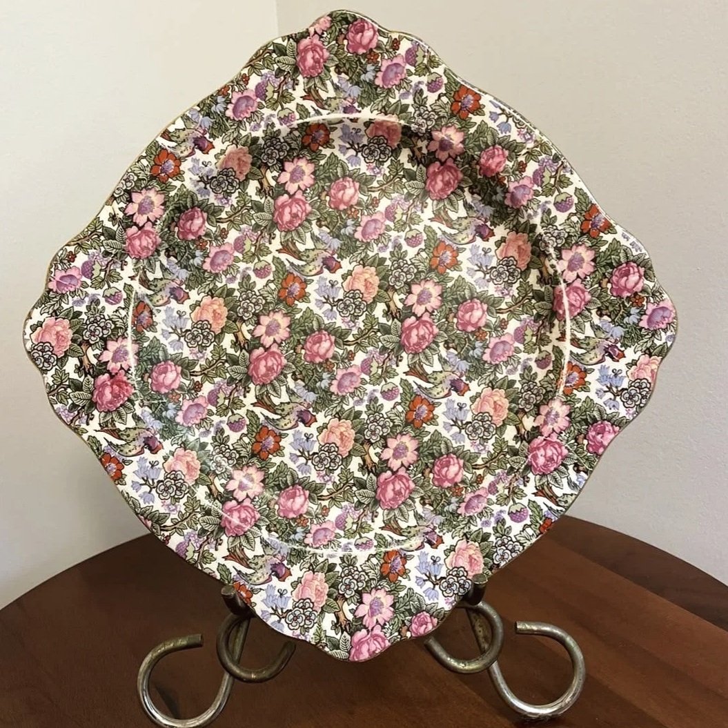 Antique Crown Ducal Victoria Chintz Square Platter England
