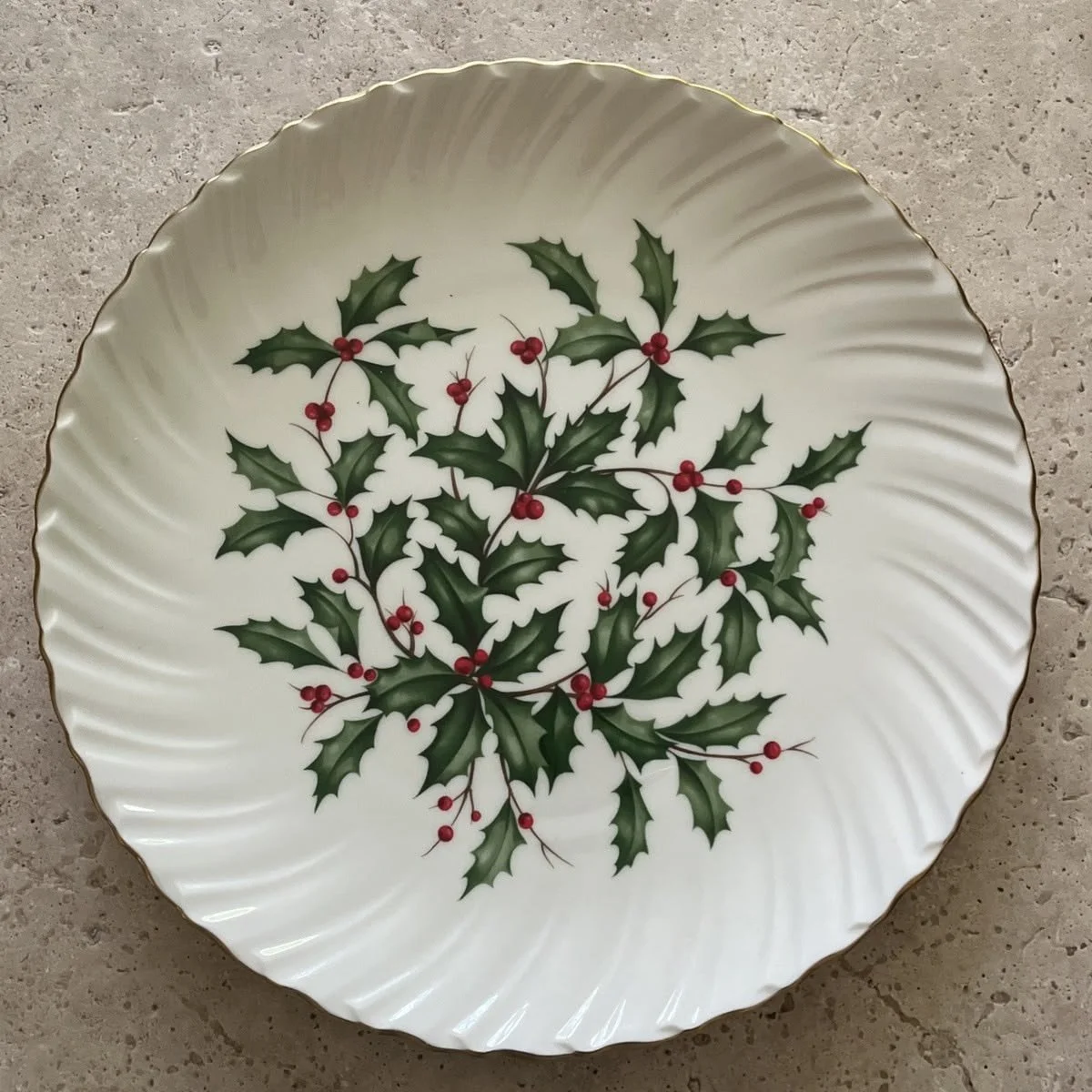 Lenox 13" Large Swirl Serving Platter Christmas Holly Berry 24K Gold Rim 