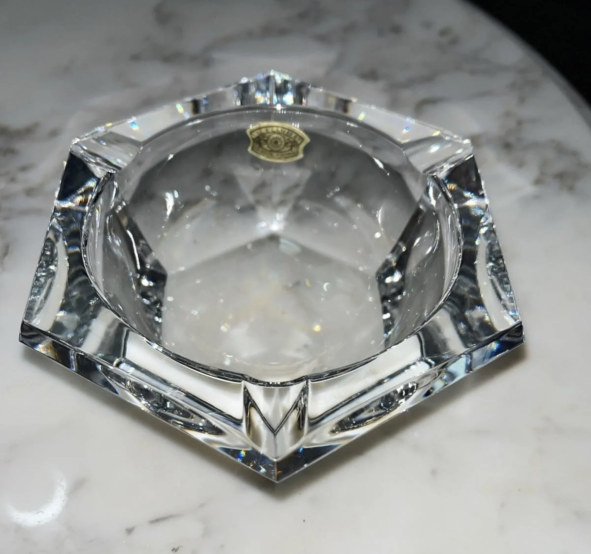 Vintage Belgian Crystal Ashtray Val St. Lambert Hexagon 5"