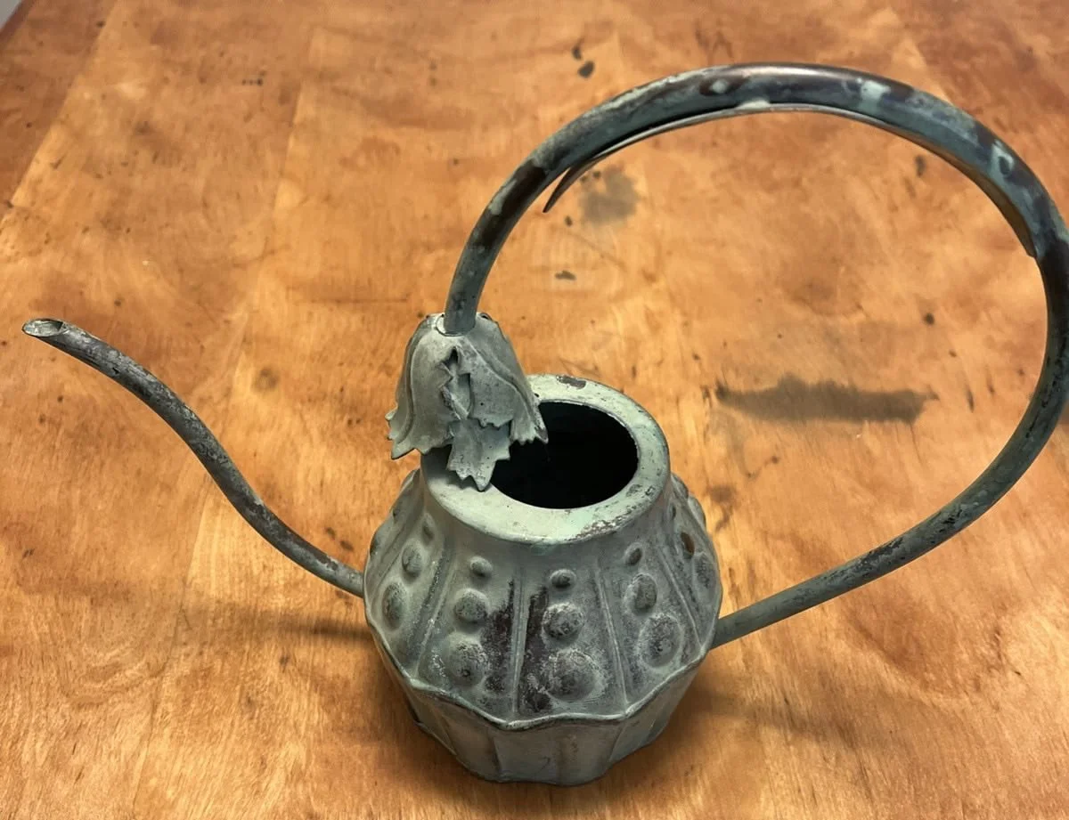 Mackenzie Childs Tulip Brass Watering Can Retired 20 oz. Green Patina 