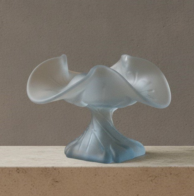 Vtg Nick Del Matto Singed 1986 Art Glass Candle Holder Blue Satin Pedestal