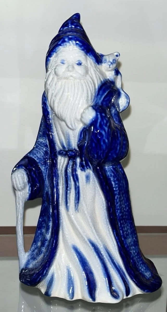 Vintage Eldreth Pottery Salt Glaze Santa with Walking Staff Figurine 10" Cobalt Blue Toys 1996
