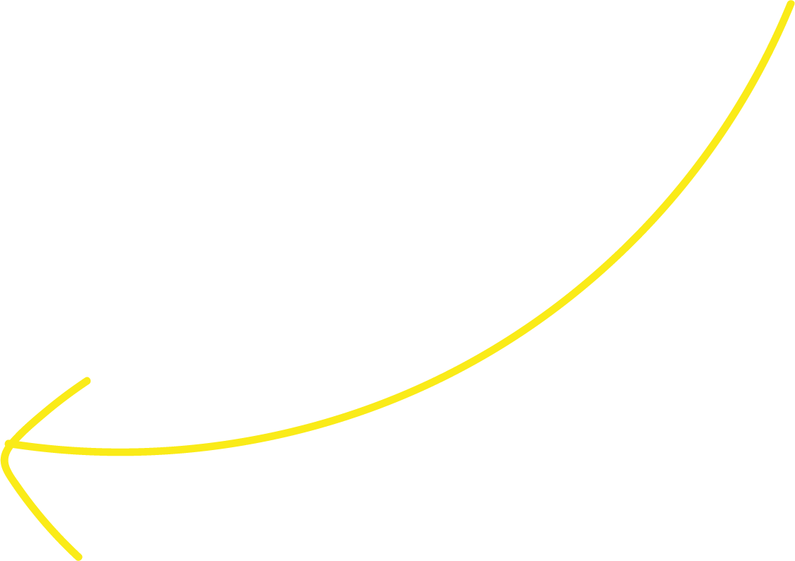 A black arrow pointing left with yellow lines illustrating curve, and additional yellow lines forming a larger curved arrow pointing right.