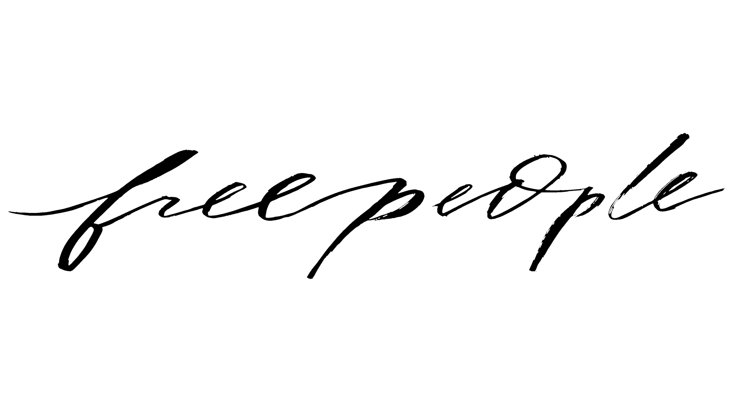 Black script text that says "free people" on a white background.