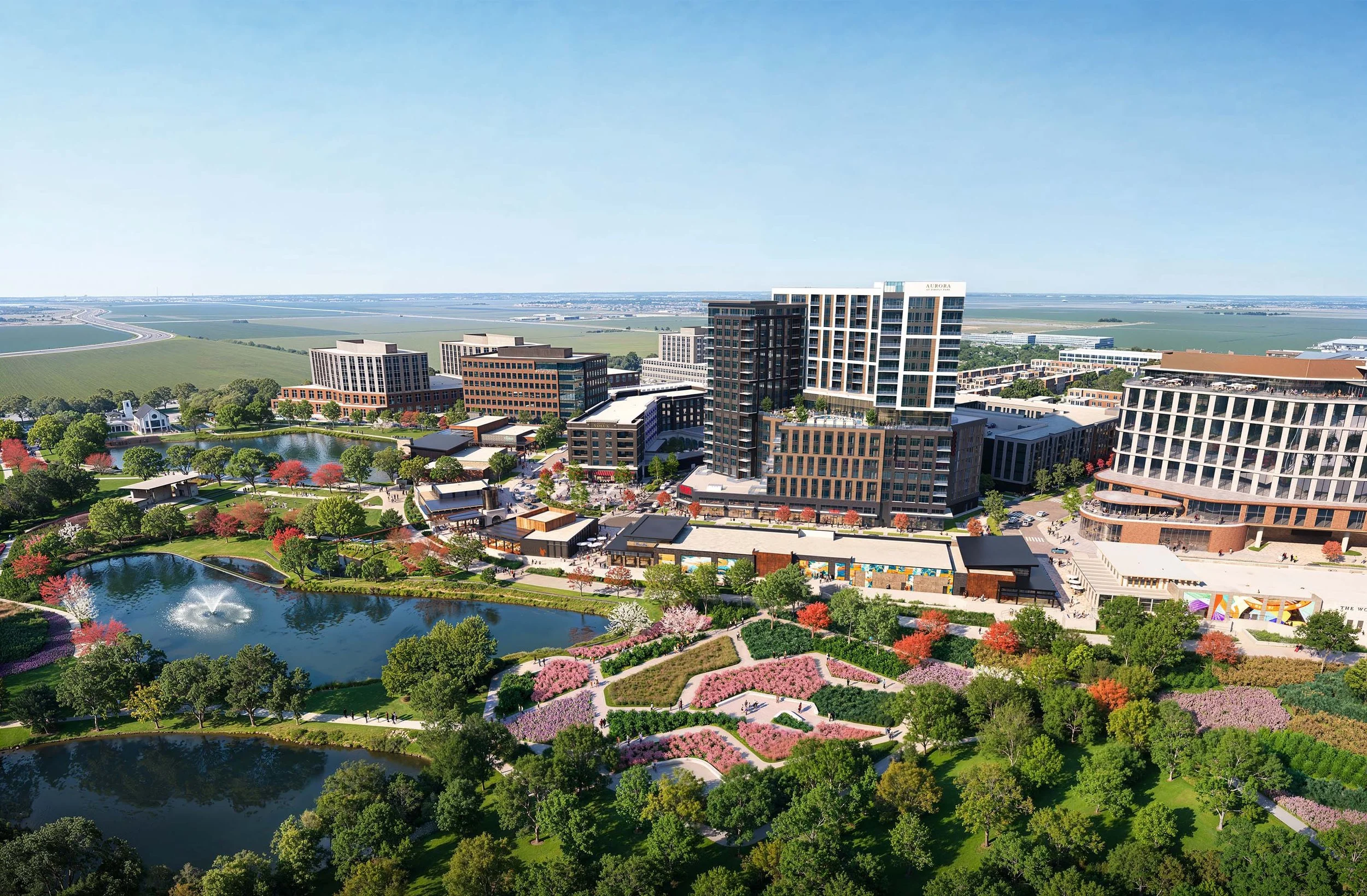 Aerial image of Firefly Park, an urban village coming to Frisco, TX