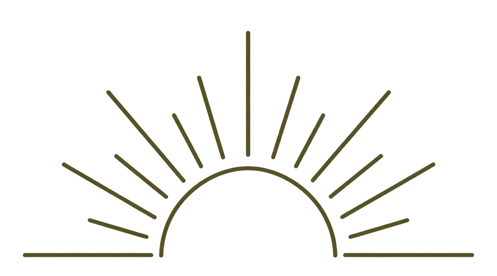 Minimalist sunrise icon with a semi-circle and radiating lines.
