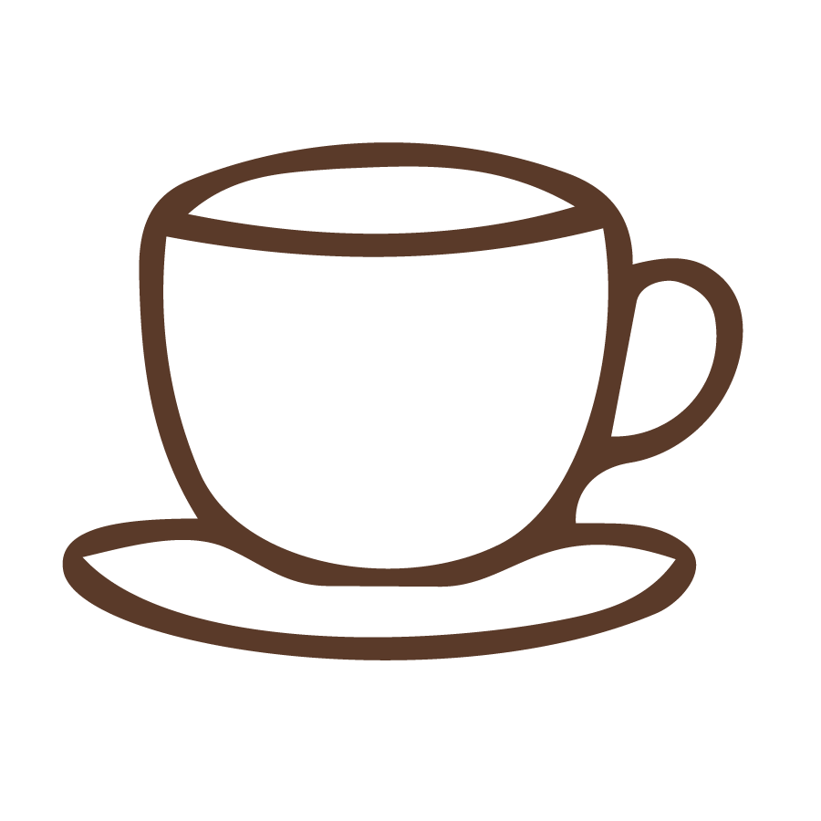 Outline drawing of a coffee cup on a saucer