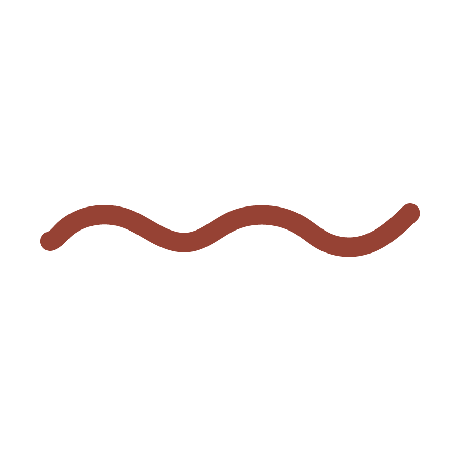 Cartoon of a smiling brown worm with a dotted line above it representing a person's back.
