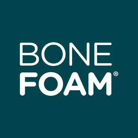 Logo with the words 'BONE FOAM' in white on a dark teal background.