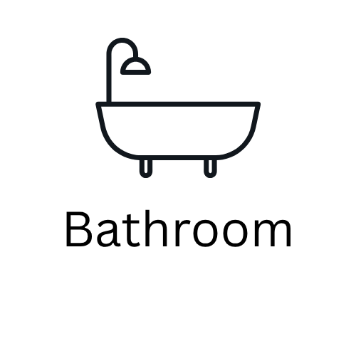 Simple line drawing of a bathtub with a showerhead.