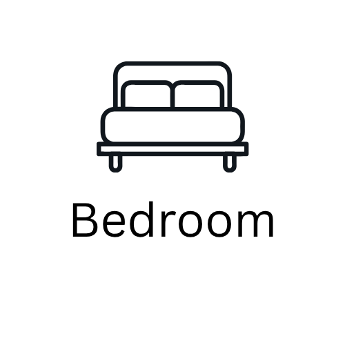 A simple black and white line drawing of a bed with pillows.