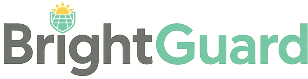 Logo with a shield and sun symbol above the words BrightGuard.